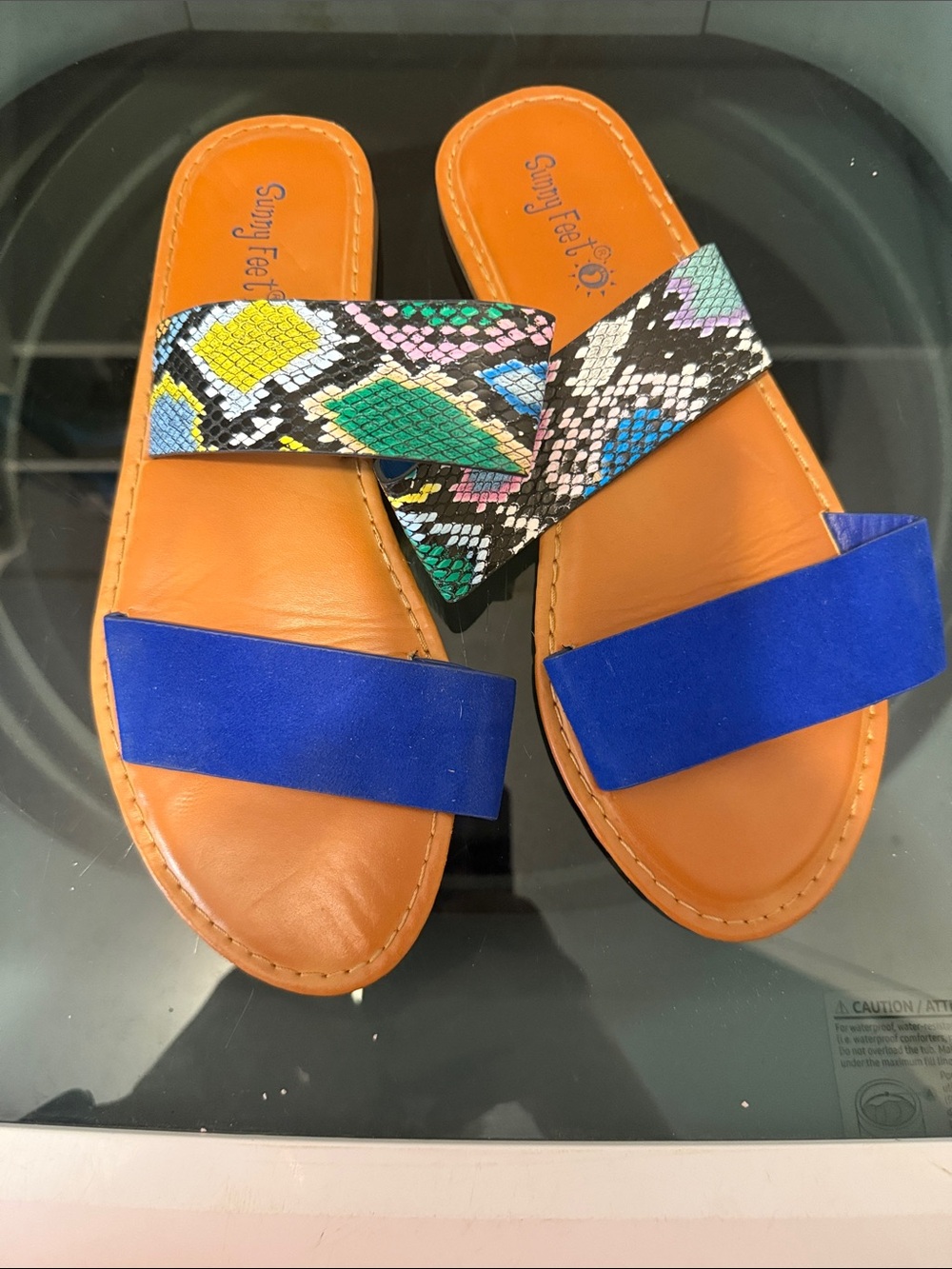 Women’s Multicolor Snake-Print & Blue Slide Sandals